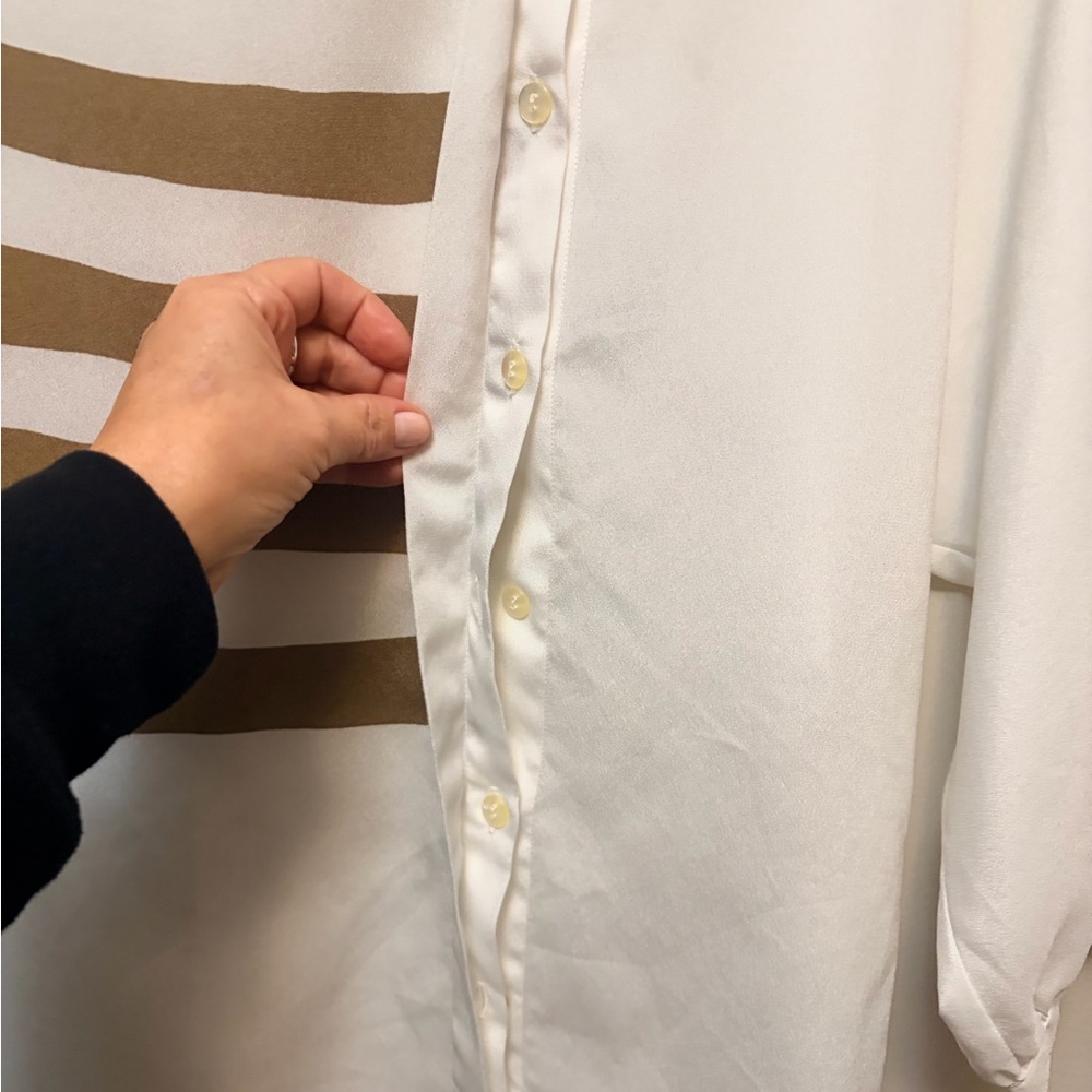 Franck Olivier Paris White Abstract Asymmetrical Blouse Silk Feel - Picture 6 of 7